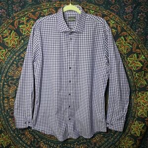 Calibrate Purple Gingham Trim Fit Cotton Blend Dress Shirt Mens 17 34/35